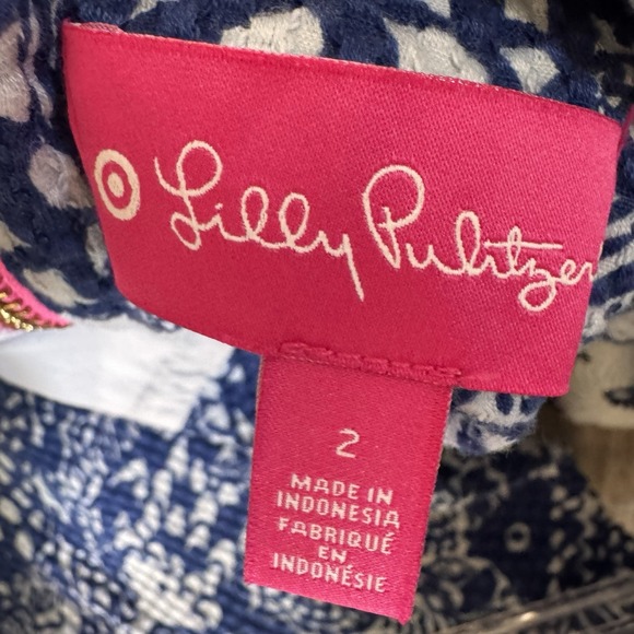 Lilly Pulitzer Target Satin Shift Dress 2 Nosie Posey Navy White Lace Pineapple - Picture 7 of 10